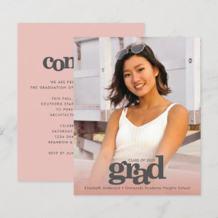 Budget photo blush rose graduation invitation auda