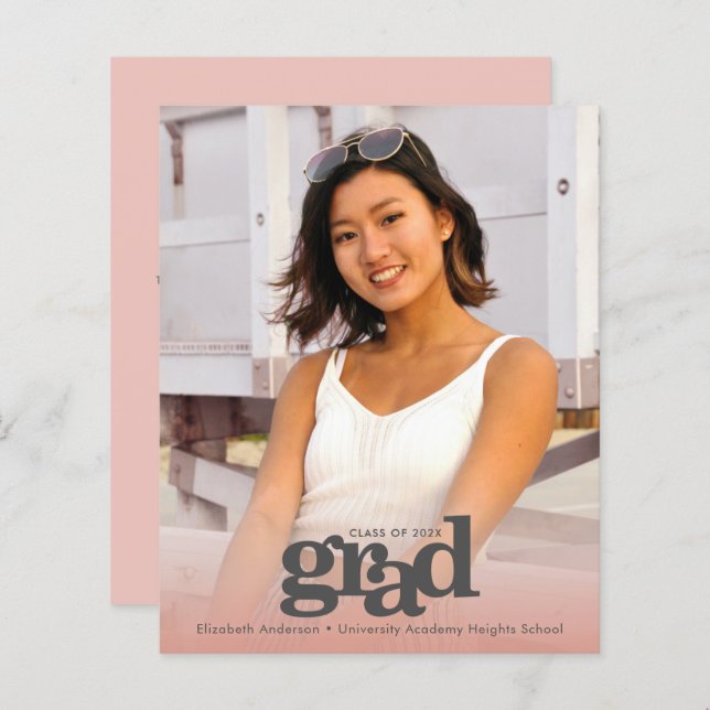 Budget photo blush rose graduation invitation auda (Devant / Derrière)