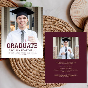 Budget Photo Burgundy Gold Grad Faire-part