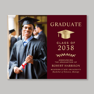 Budget Photo Burgundy Gold Graduation Faire-part
