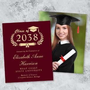 Budget Photo Burgundy Gold Graduation Faire-part