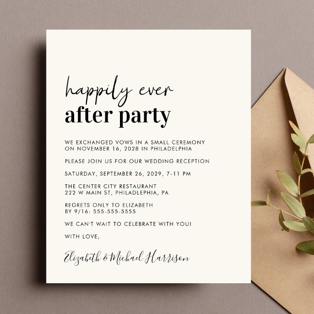 Budget Photo Crème Mariage Réception Invitation (A chic budget-friendly Happily Ever After Party invitation for your wedding celebration)