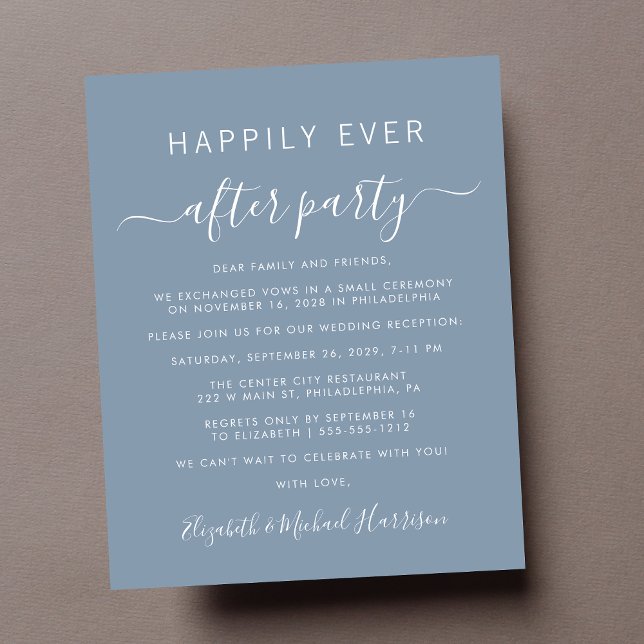 Budget Photo Dusty Blue Wedding Invitation de réce (A chic budget-friendly Happily Ever After Party invitation for your wedding celebration)