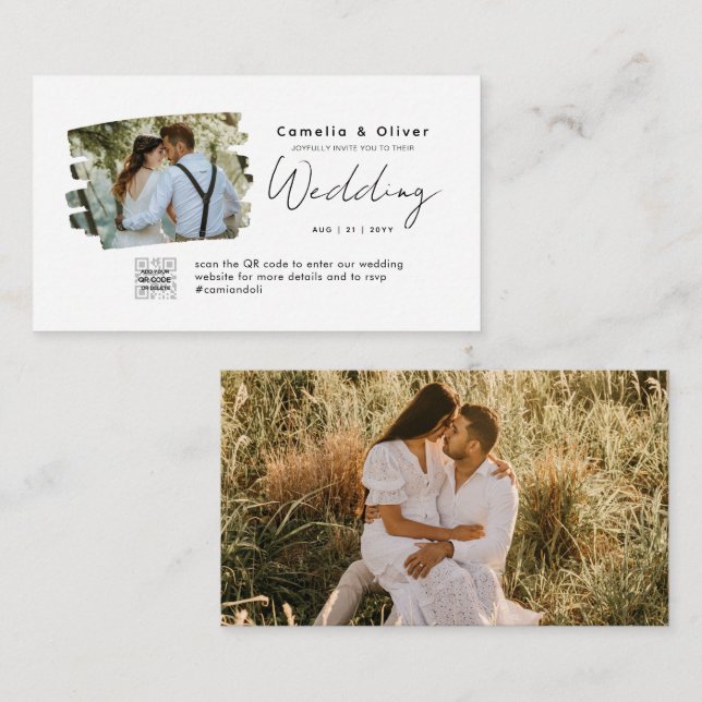 Budget Photo Faire-part de mariage classique blanc (Devant / Derrière)