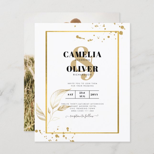 Budget Photo Faire-part de mariage classique OR bl (Devant / Derrière)