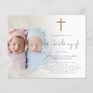 Budget Photo Gold Cross Twins Christening Invitati