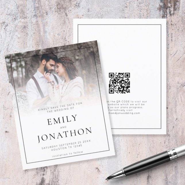 Budget Photo Ligne QR Code Mariage Enregistrer La  (Front and back view. Smaller budget price alternative. Part of a large wedding collection )