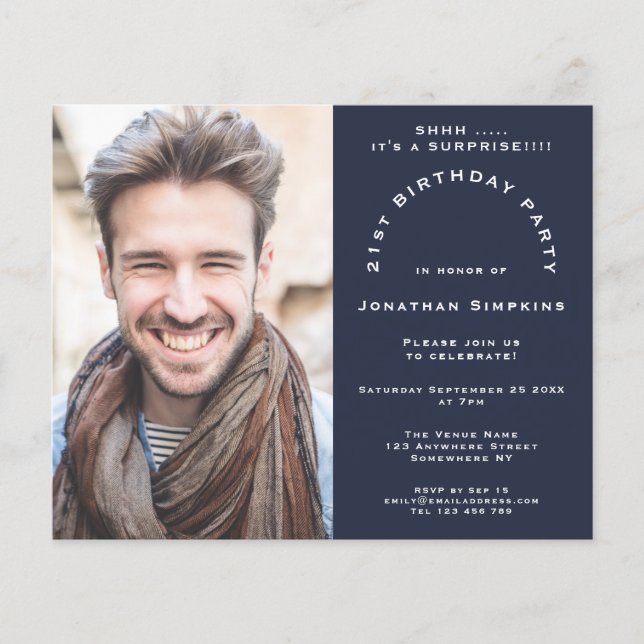 Budget Photo Man 21st Surprise Party Invitation de (Devant)