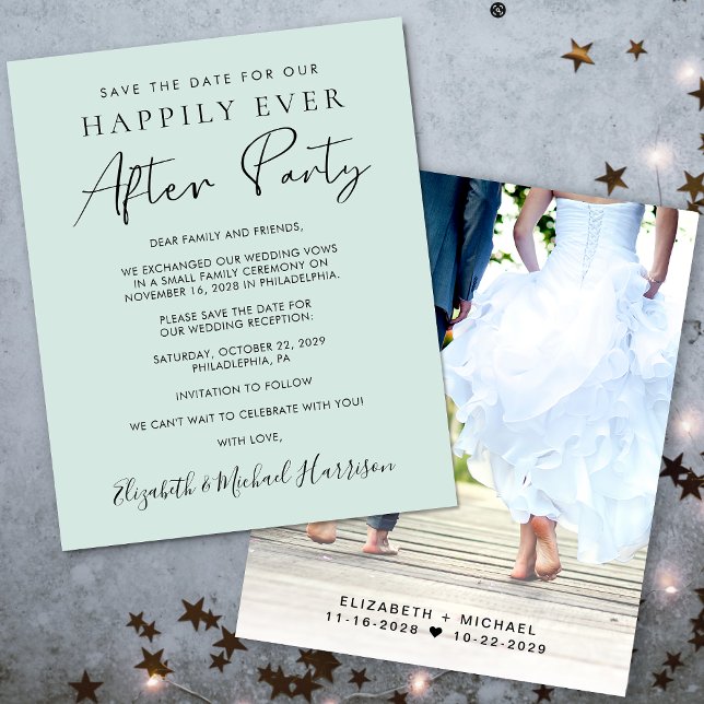 Budget Photo Mariage Mention Réception Enregistrer (A stylish save the date announcement for a reception to celebrate your elopement or private wedding)