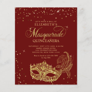 BUDGET Photo Masque de bal en or rouge Quinceañera