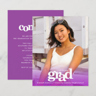 Budget photo mauve graduation moderne invitation