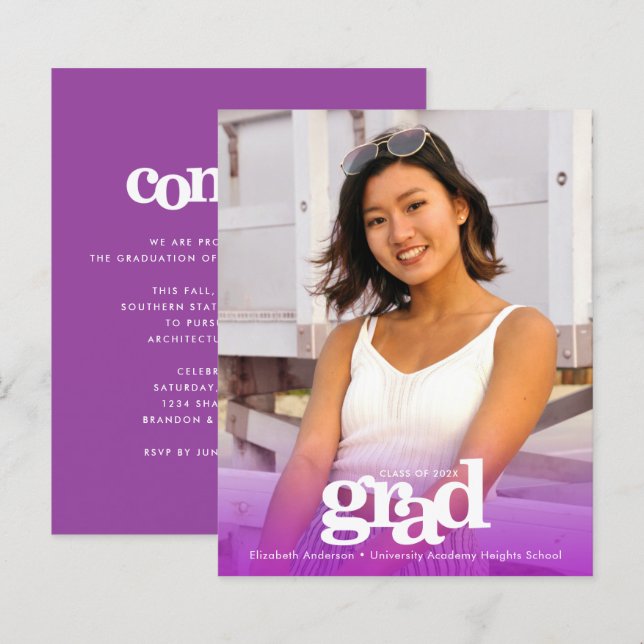 Budget photo mauve graduation moderne invitation (Devant / Derrière)