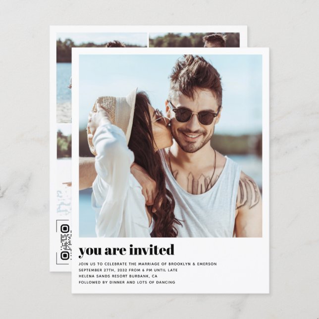 Budget Photo moderne QR Code Faire-part de mariage (Devant / Derrière)