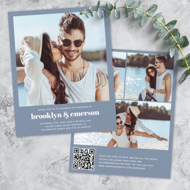 Budget Photo moderne QR Code Faire-part de mariage (Créateur téléchargé)