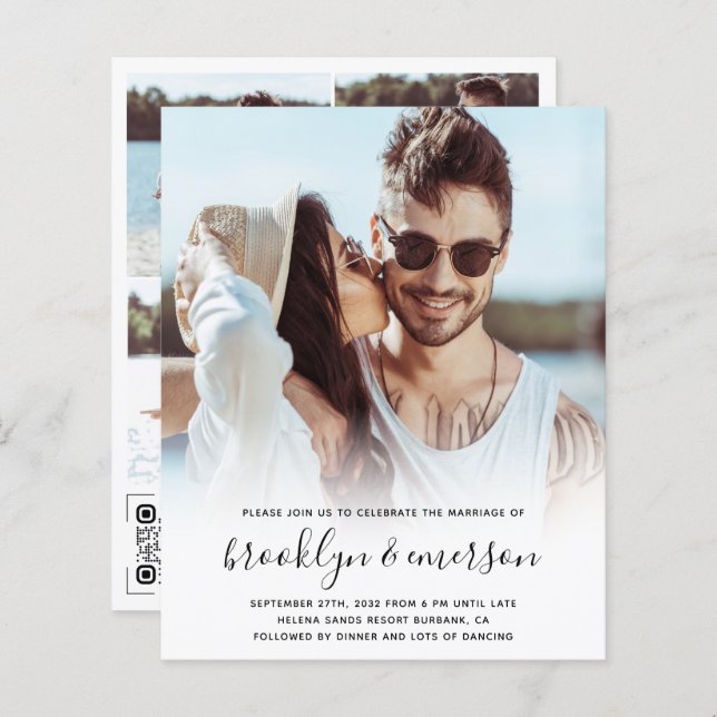 Budget Photo moderne QR Code Faire-part de mariage (Devant / Derrière)