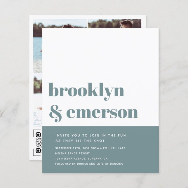 Budget Photo moderne QR Code Faire-part de mariage (Devant / Derrière)