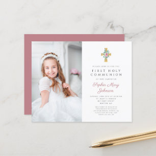 Budget Photo Pink Floral Cross Première communion