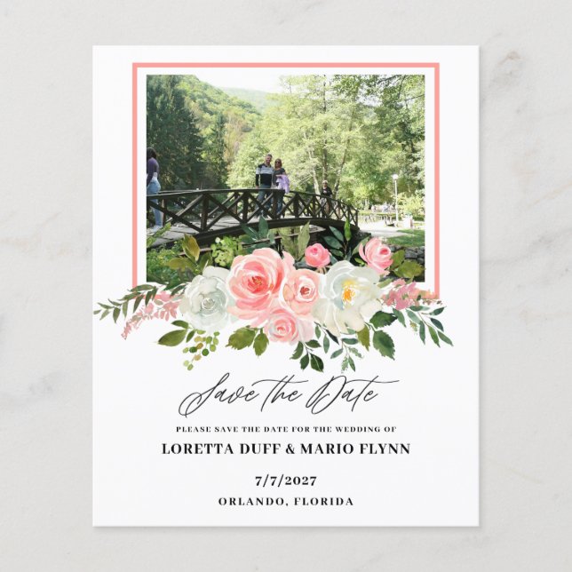 Budget Photo Pink floral Wedding Save the Date (Devant)