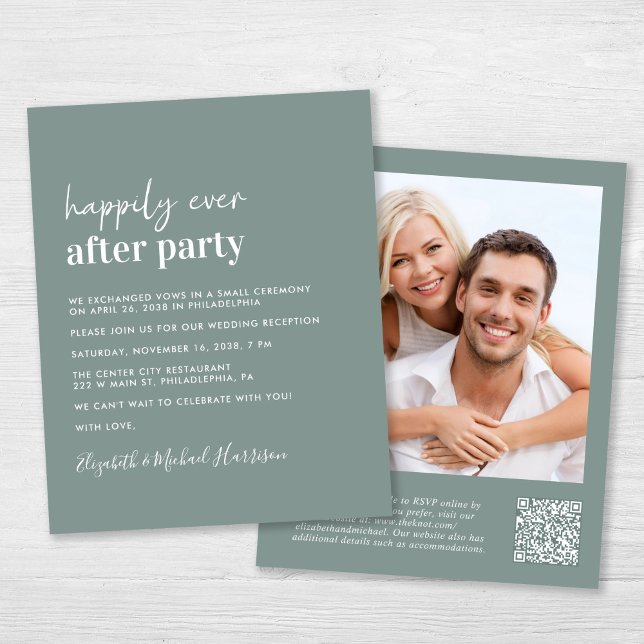 Budget Photo QR Code Mariage Réception Invitation (An chic Happily Ever After Party all-in-one invitation for your wedding celebration)