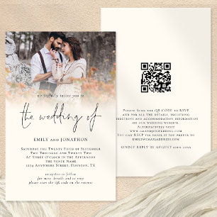 Budget Photo QR Code Script Cream Wedding Invitati