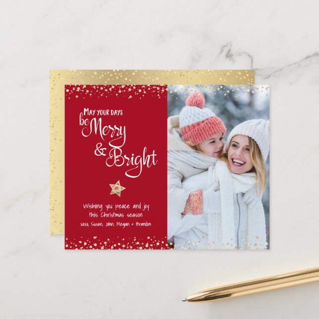 Budget Photo Red Days Be Joyeux Bright Script Card (Devant/Arrière en situation)