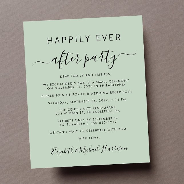 Budget Photo Sage Mariage Réception Invitation (A chic budget-friendly Happily Ever After Party invitation for your wedding celebration)
