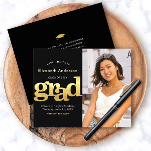 Budget Photo Save Date Black Gold Graduate Invitat