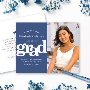 Budget Photo Save Date Graduation Navy Invitation