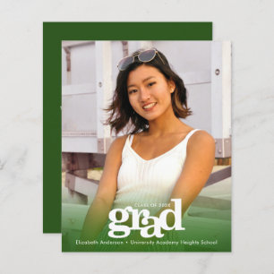 Budget photo vert graduation moderne invitation