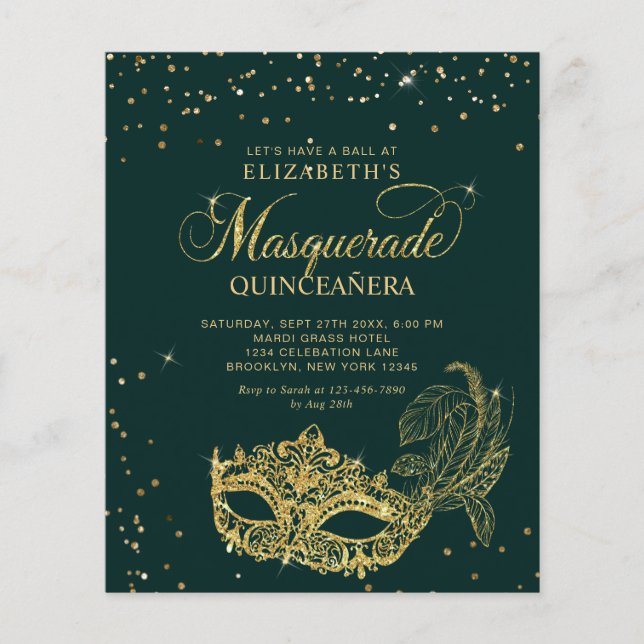 BUDGET Photo Vert Or Masquerade Quinceañera (Devant)