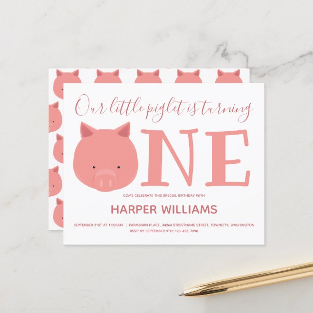 Budget Pig One Baby First Birthday (Devant/Arrière en situation)