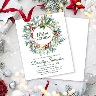 Budget Pine Holly Berry Invitation 100e anniversai