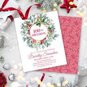 Budget Pine Holly Berry Invitation 100e anniversai