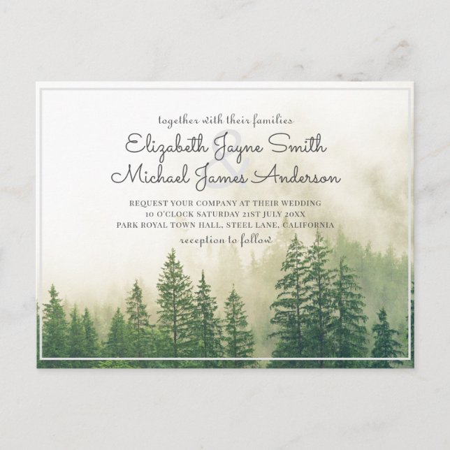 Budget Pine Trees Mariage Invitations Forêt (Devant)