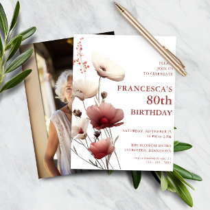 Budget Pink and White Poppy 80e anniversaire Invit