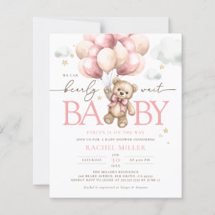 Budget Pink Bear Balloon Baby Girl Douche Invitati