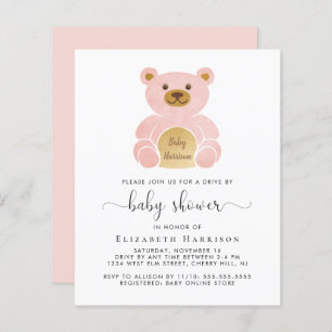 Budget Pink Bear Drive Par Baby shower Invitation