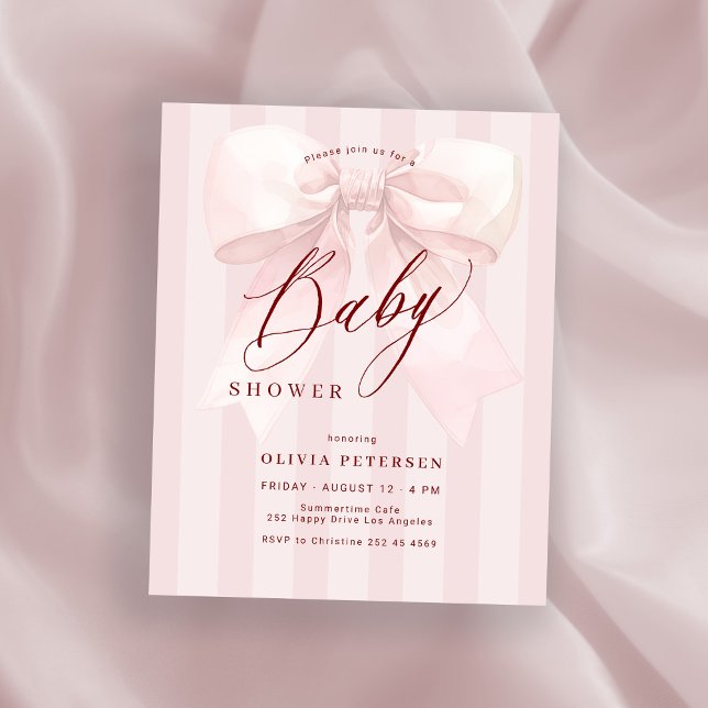 Budget pink bow girl baby shower invitation (Créateur téléchargé)