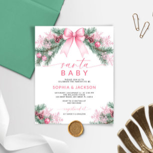 Budget Pink Bow Noël Père Noël Baby shower Invitat