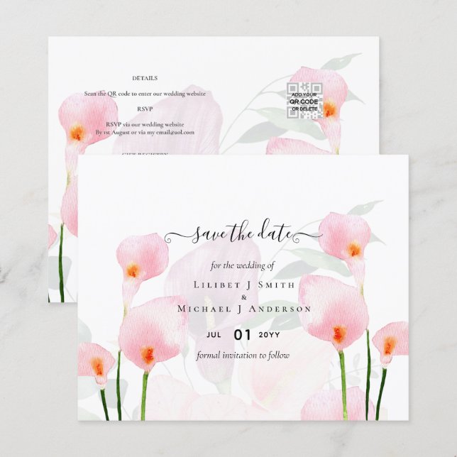 BUDGET Pink Calla Lily Mariage Date de sauvegarde  (Devant / Derrière)