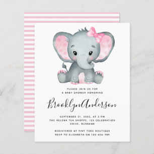 BUDGET Pink Elephant Baby shower Invitation