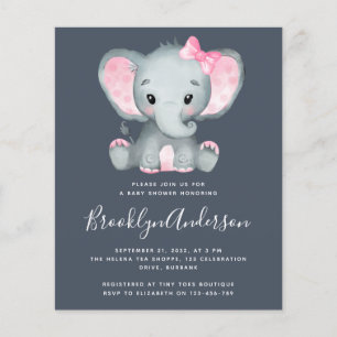 BUDGET Pink Elephant Baby shower Invitation