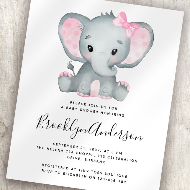 BUDGET Pink Elephant Baby shower Invitation (Créateur téléchargé)