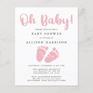 Budget Pink Feet Baby Girl Douche Invitation