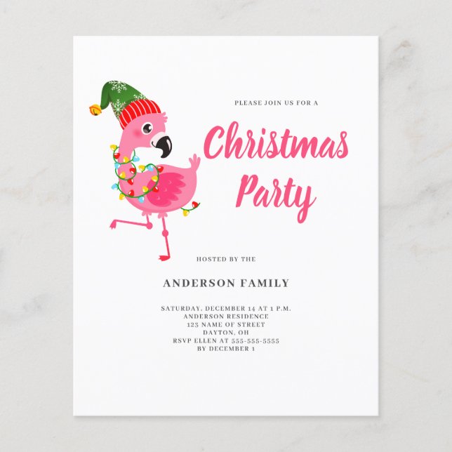 Budget Pink Flamingo Christmas Party Invitation (Devant)