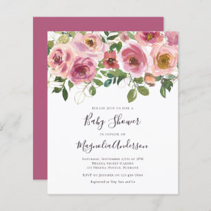 BUDGET Pink Floral Baby shower Invitation