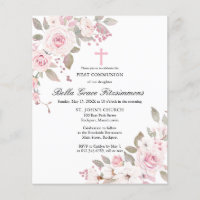 Budget Pink Floral First Holy Communion Invitation
