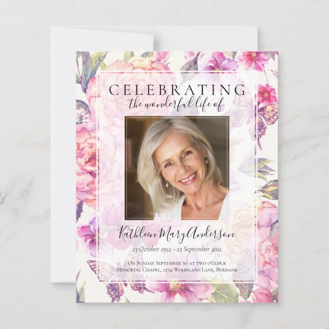 BUDGET Pink Floral Memorial Service Invitation (Devant)