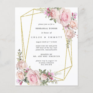 Budget Pink Floral Rehearer Dîner Invitation