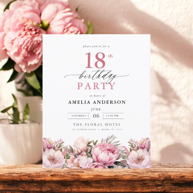 Budget Pink Garden Floral 18e anniversaire Invitat (Créateur téléchargé)